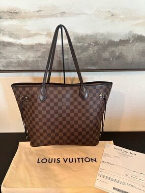 Louis Vuitton Damier Ebene Checkered Canvas Tote in Brown